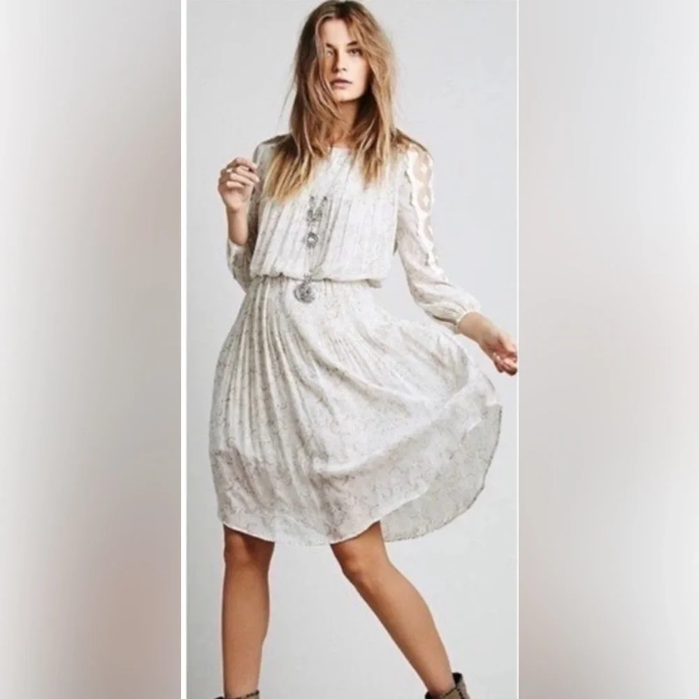 Free People Floral Charlotte Smock Lace Midi Dress Feminine Cottagecore